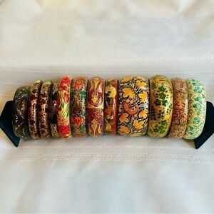 💥SALE Handmade Kashmiri Bangle Bracelets Authentic‎ 12 Paper Mache Floral Birds